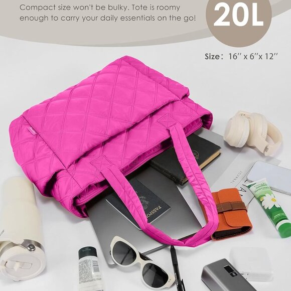 Women Puffer Tote Bag Lightweight Quilted Shoulder Travel Work Accessory - Picture 4 of 6